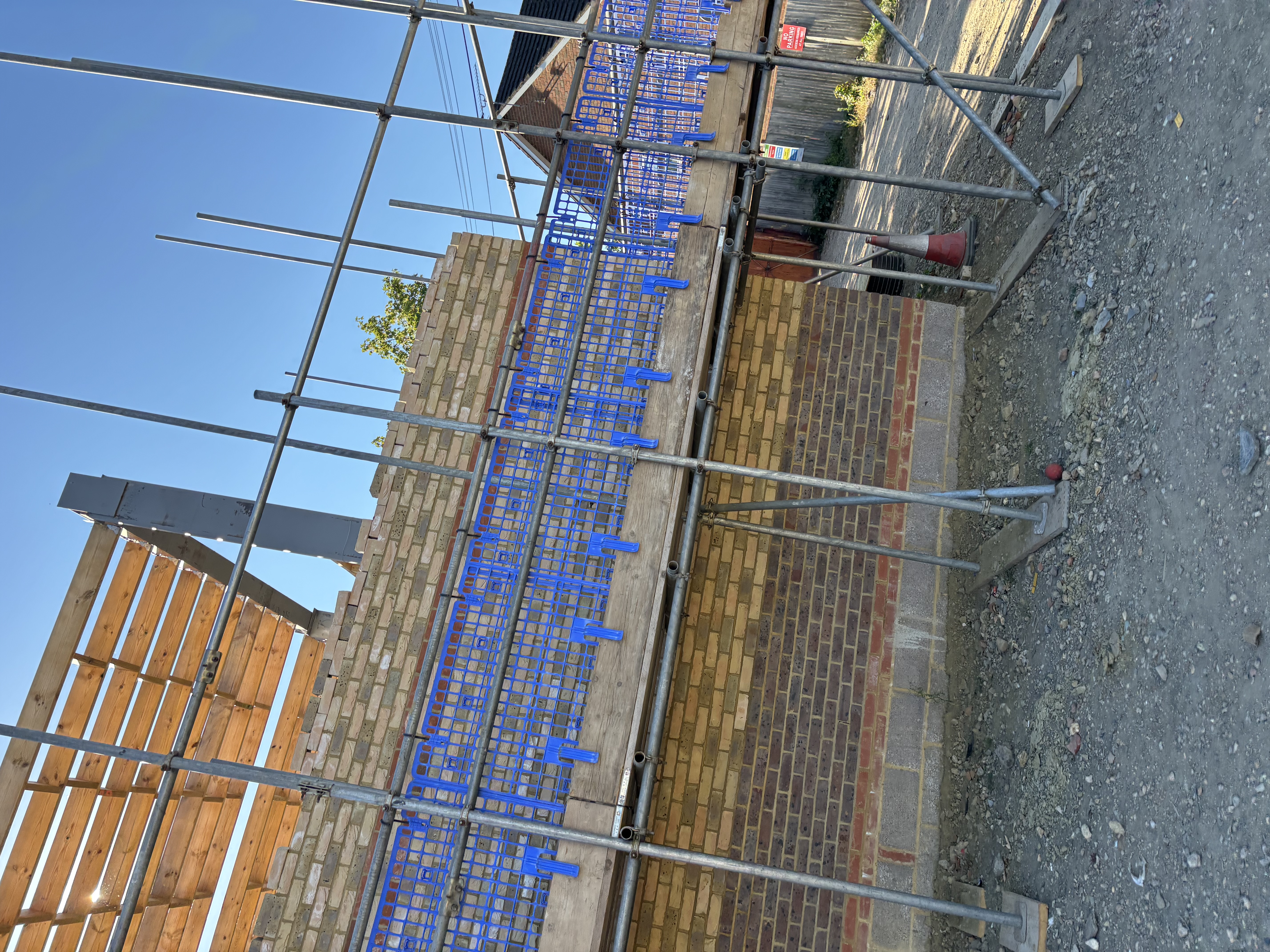 Brickwork cavity wall ties and scaffold detail